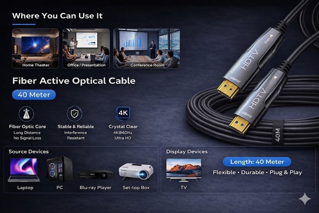 Fiber Active Optical Cable | 40 Meter Ultimate High-Speed HDMI 2.0 for 4K & 8K UHD Ultra HD Performance Technotech Technologies