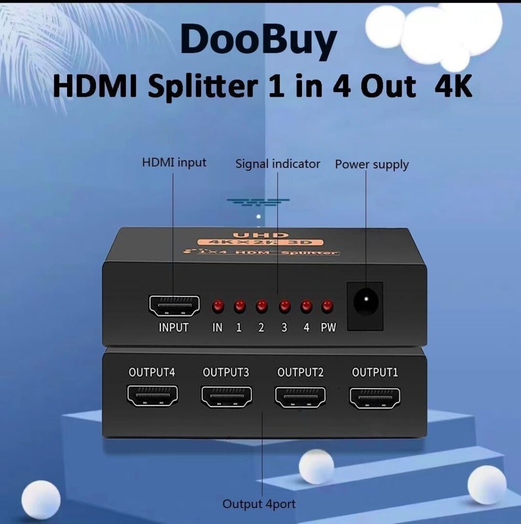 1x4 HDMI Splitter 1080P – High Speed HDMI Splitter 1 Input 4 Output for TV, Monitor, Projector Technotech Technologies