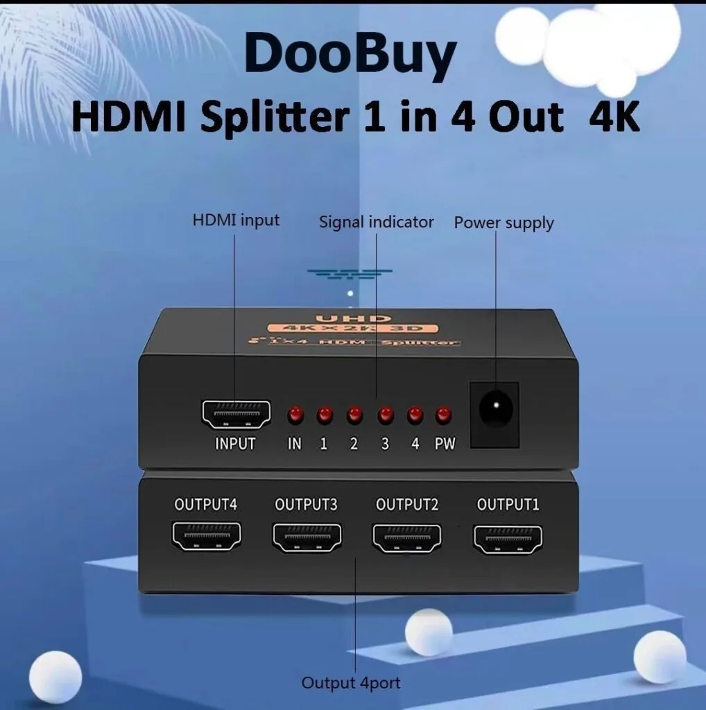 1x4 HDMI Splitter 1080P – High Speed HDMI Splitter 1 Input 4 Output for TV, Monitor, Projector Technotech Technologies