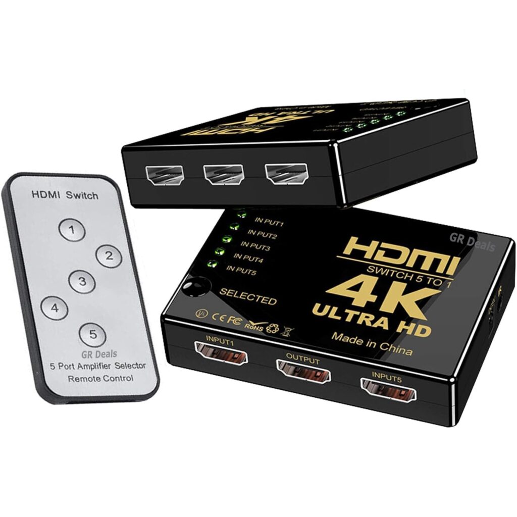 Powerful 5-Way HDMI Switch 4K – 5 In 1 Out HDMI Switcher with IR Remote Control Technotech Technologies