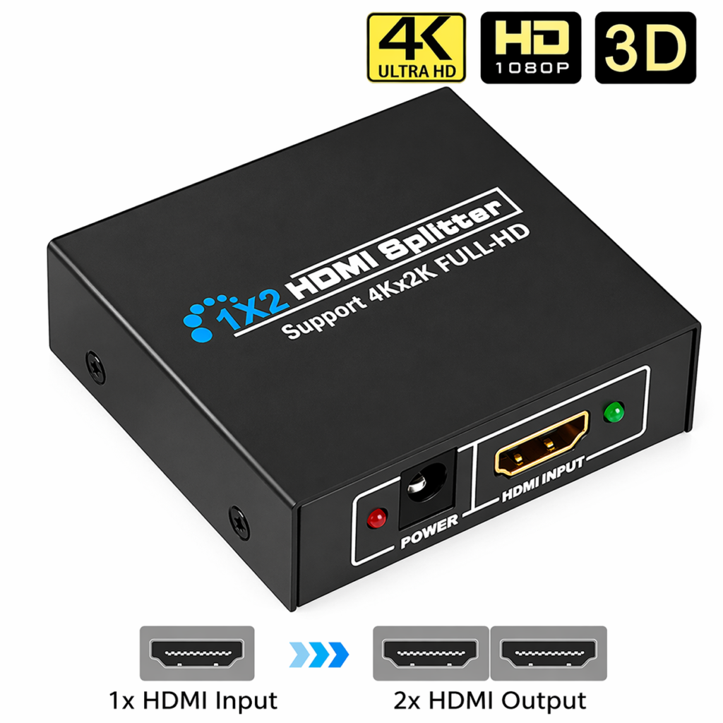 Powerful 4K HDMI Splitter 1 in 2 Out – Dual Monitor HDMI Splitter for TV, Laptop & Projector Technotech Technologies