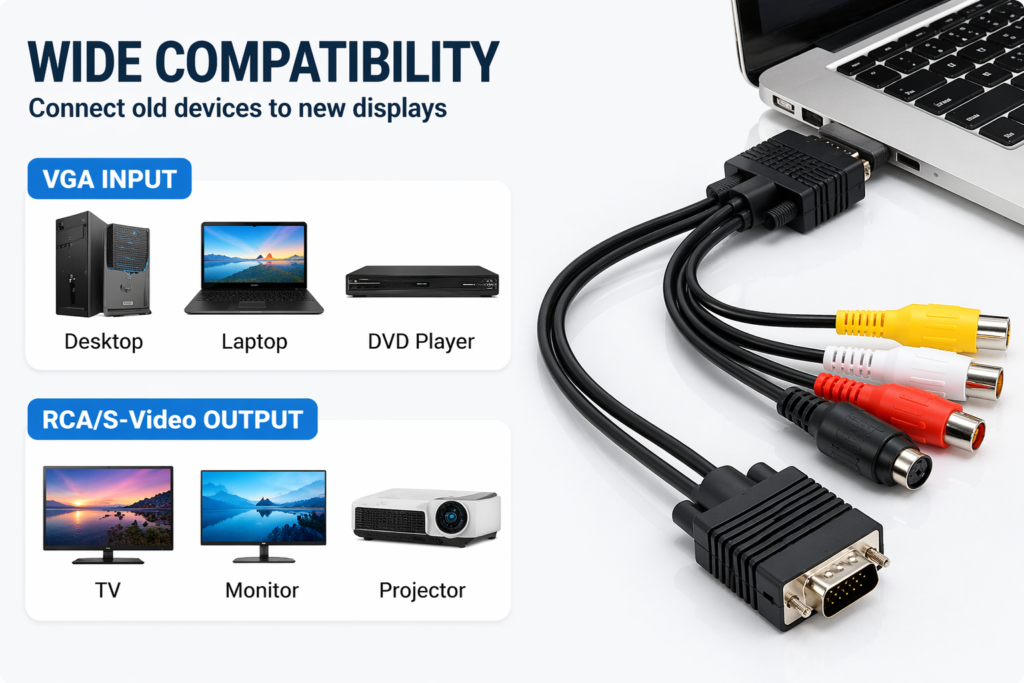 VGA to 3 RCA Cable – Video AV Converter Cable for TV & Projector Technotech Technologies