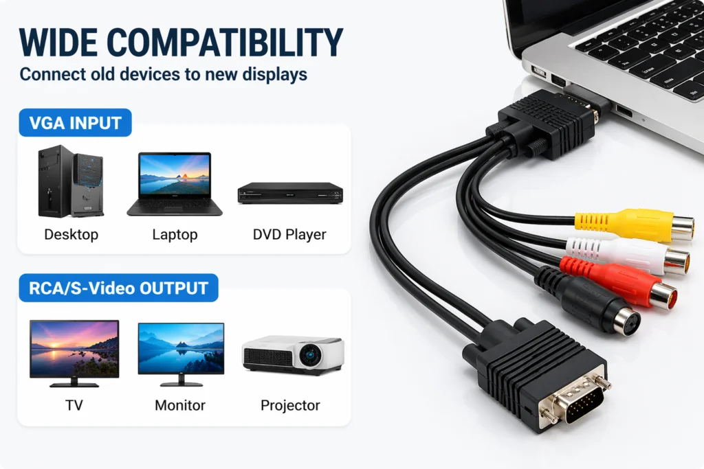 VGA to 3 RCA Cable – Video AV Converter Cable for TV & Projector Technotech Technologies