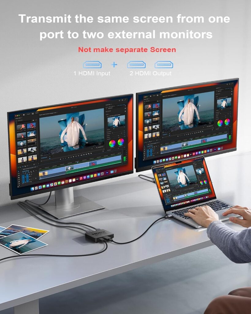 Powerful 4K HDMI Splitter 1 in 2 Out – Dual Monitor HDMI Splitter for TV, Laptop & Projector Technotech Technologies