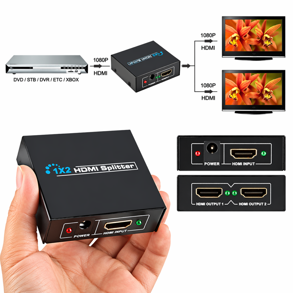 Powerful 1x2 HDMI Splitter 1080P 3D HDTV Ver 1.4 – High Speed Dual Display HDMI Splitter Technotech Technologies