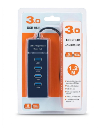 Premium USB 3.0 Hub 4-Port 5Gbps SuperSpeed with Blue LED, Fuse Protection & 1.2M Cable
