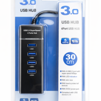 Premium USB 3.0 Hub 4-Port 5Gbps SuperSpeed with Blue LED, Fuse Protection & 30CM Cable