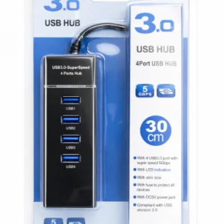 Premium USB 3.0 Hub 4-Port 5Gbps SuperSpeed with Blue LED, Fuse Protection & 30CM Cable