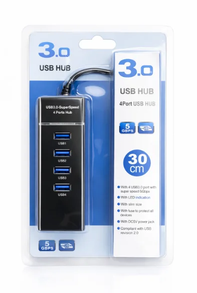 Premium USB 3.0 Hub 4-Port 5Gbps SuperSpeed with Blue LED, Fuse Protection & 30CM Cable