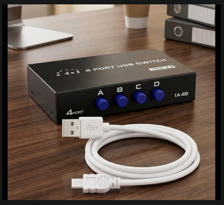 Technotech 4 Port USB Switch 2.0 – 4x1 USB Sharing Switch for PC Laptop Printer