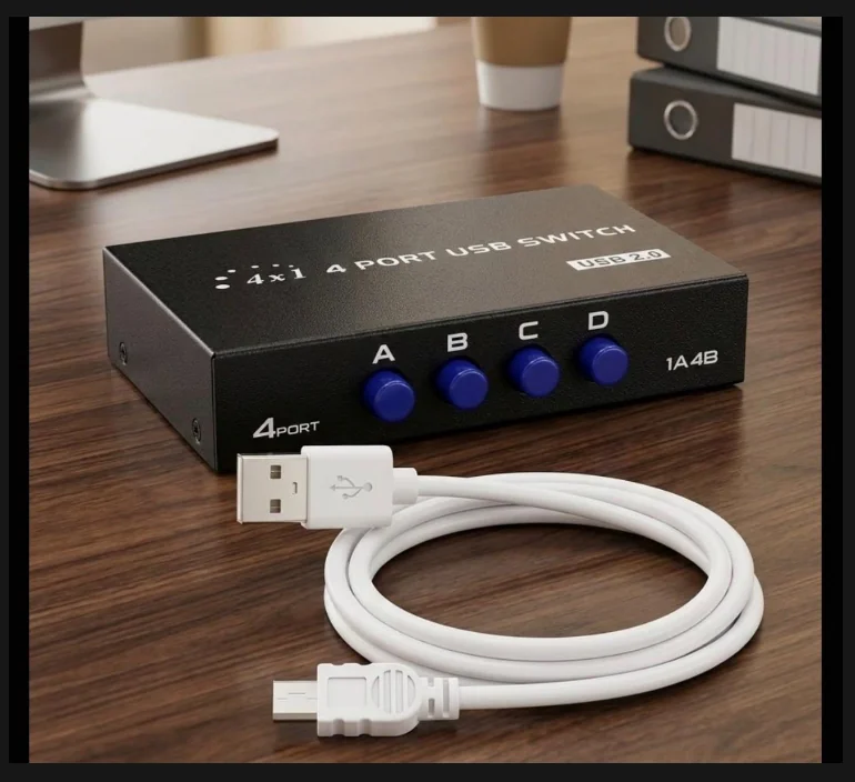 Technotech 4 Port USB Switch 2.0 – 4x1 USB Sharing Switch for PC, Laptop, Printer & Scanner Technotech Technologies Technotech 4 Port USB Switch 2.0 – 4x1 USB Sharing Switch for PC Laptop Printer