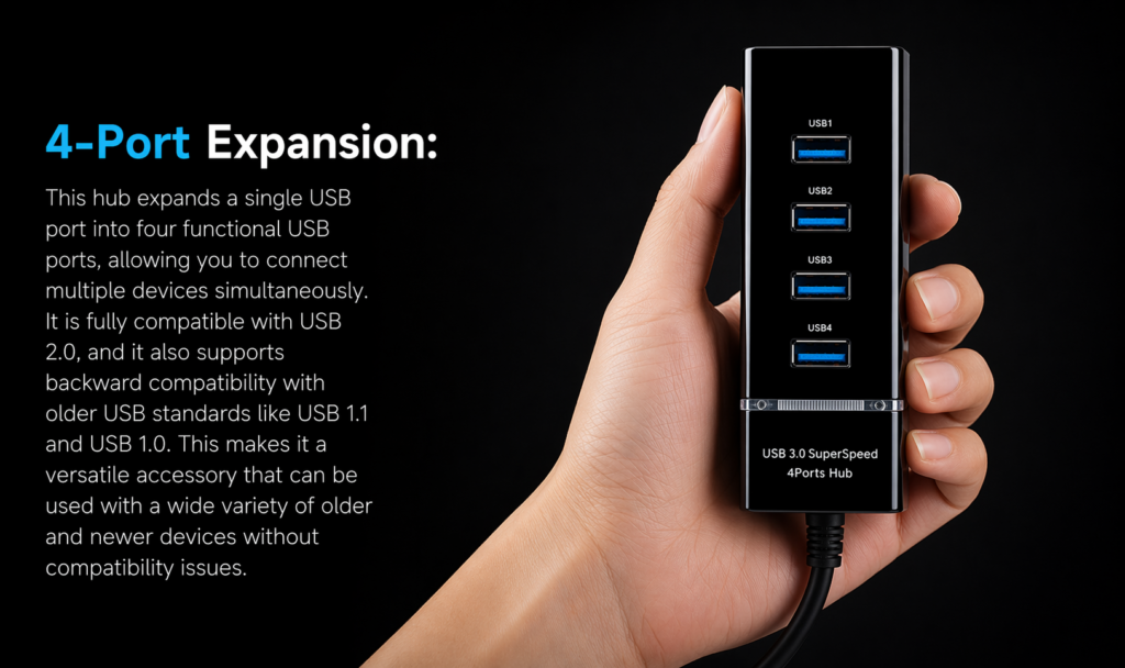 Premium USB 3.0 Hub 4-Port 5Gbps SuperSpeed with Blue LED, Fuse Protection & 30CM Cable Technotech Technologies