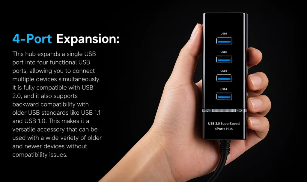 Premium USB 3.0 Hub 4-Port 5Gbps SuperSpeed with Blue LED, Fuse Protection & 30CM Cable Technotech Technologies