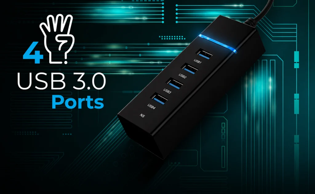 Premium USB 3.0 Hub 4-Port 5Gbps SuperSpeed with Blue LED, Fuse Protection & 1.2M Cable Technotech Technologies