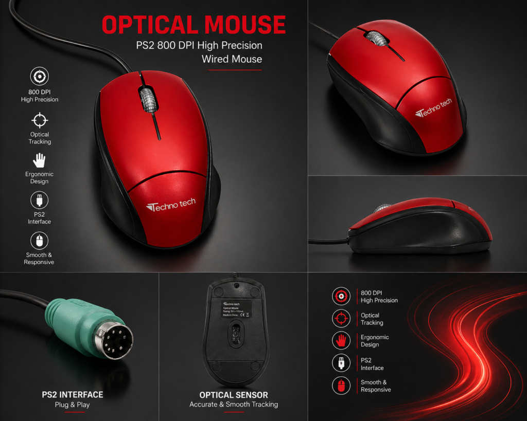 Optical Mouse PS2 800 DPI High Precision Wired Mouse Technotech Technologies