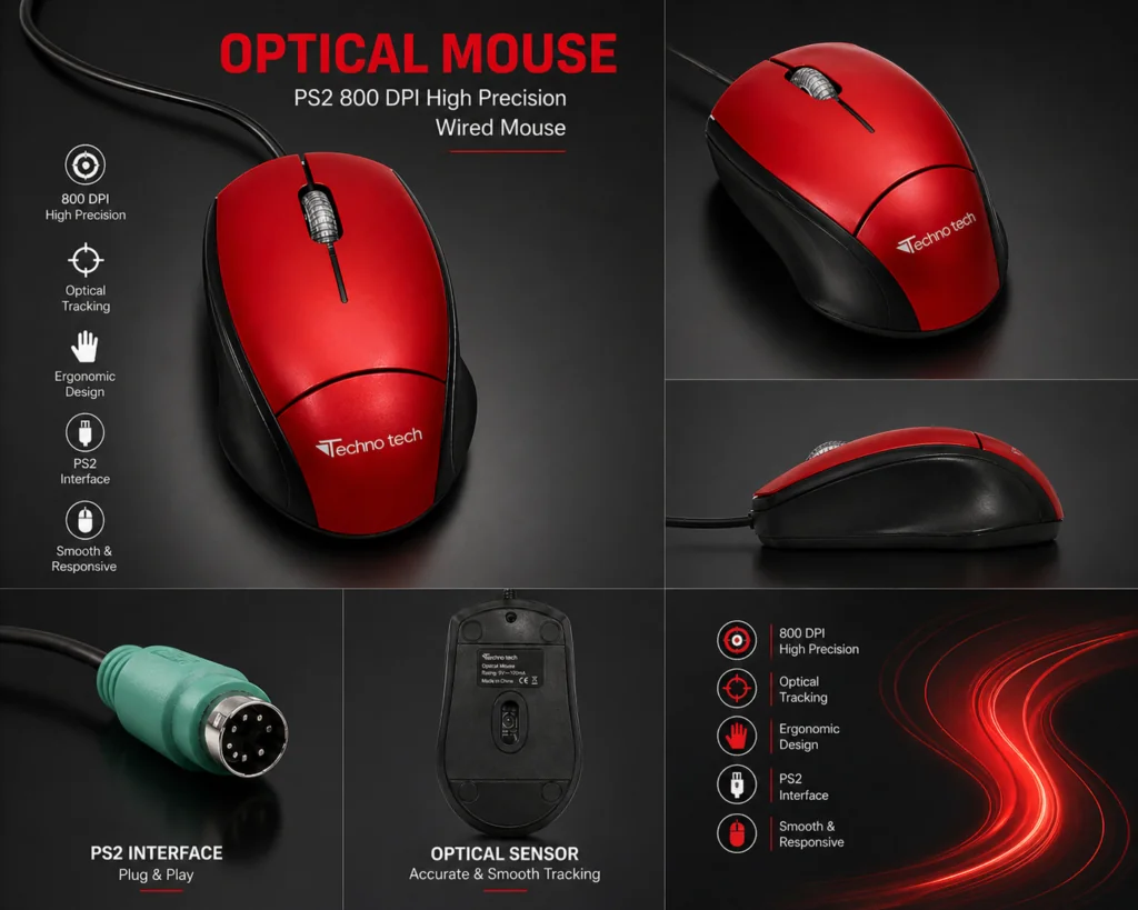 Optical Mouse PS2 800 DPI High Precision Wired Mouse Technotech Technologies