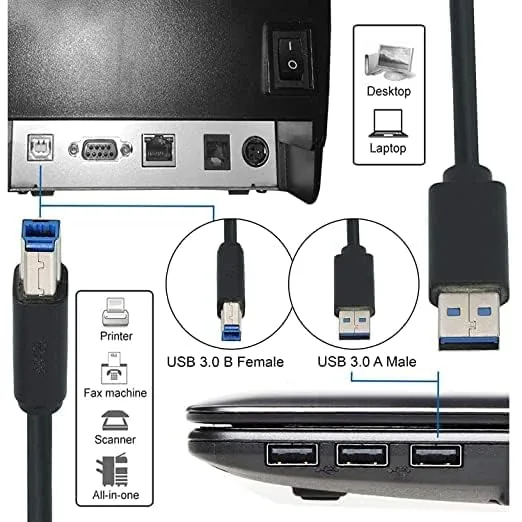 USB 3.0 Printer Cable 1.5 Mtr – Ultimate Best High-Speed Printer Data Cable (5Gbps) Technotech Technologies