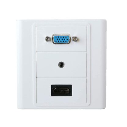 HDMI VGA AUX Wall Plate – 3 Port AV Face Plate with 3.5mm Audio