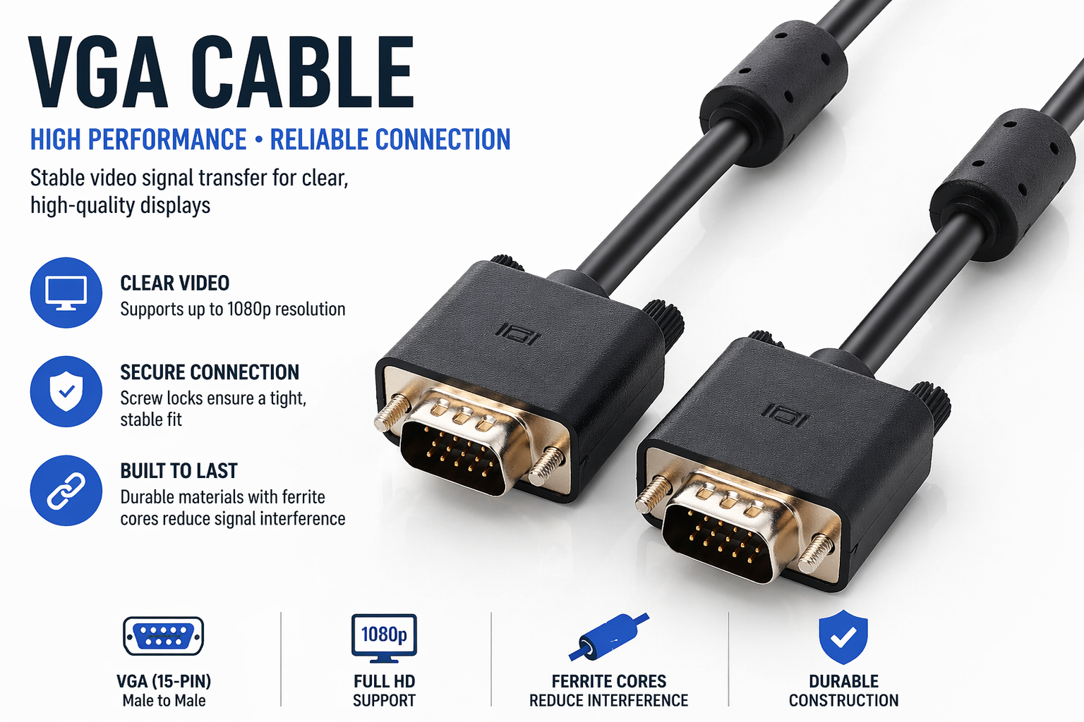 Dell VGA Cable 1.5 Mtr Male To Male (Black) Technotech Technologies