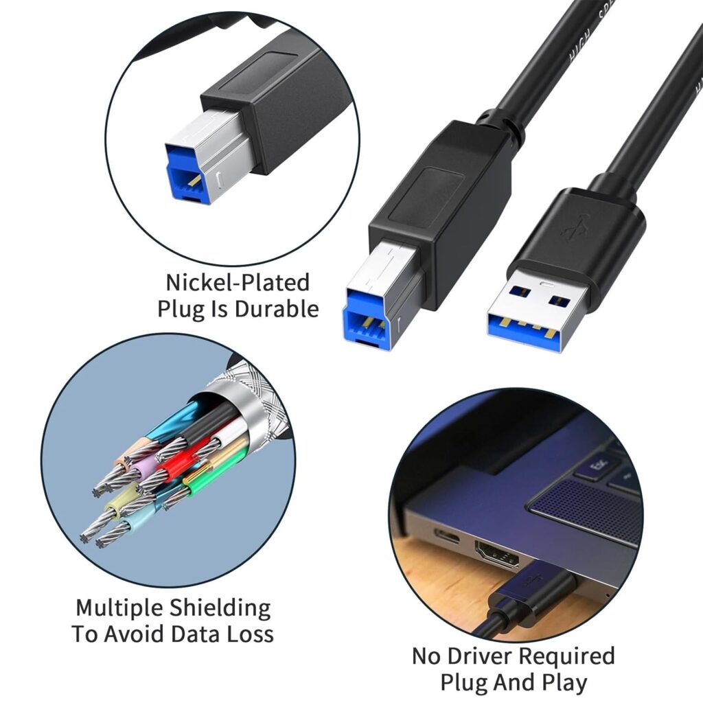 USB 3.0 Printer Cable 1.5 Mtr – Ultimate Best High-Speed Printer Data Cable (5Gbps) Technotech Technologies