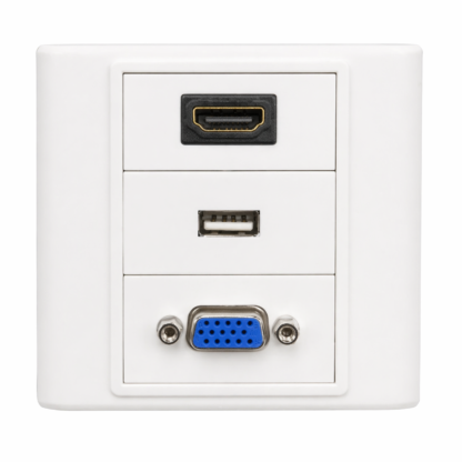 HDMI USB VGA Face Plate – 3 Port AV Wall Plate for Home & Office