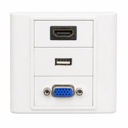 HDMI USB VGA Face Plate – 3 Port AV Wall Plate for Home & Office