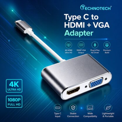 Type C to HDMI VGA Adapter – High-Speed Reliable 2-in-1 USB-C Converter